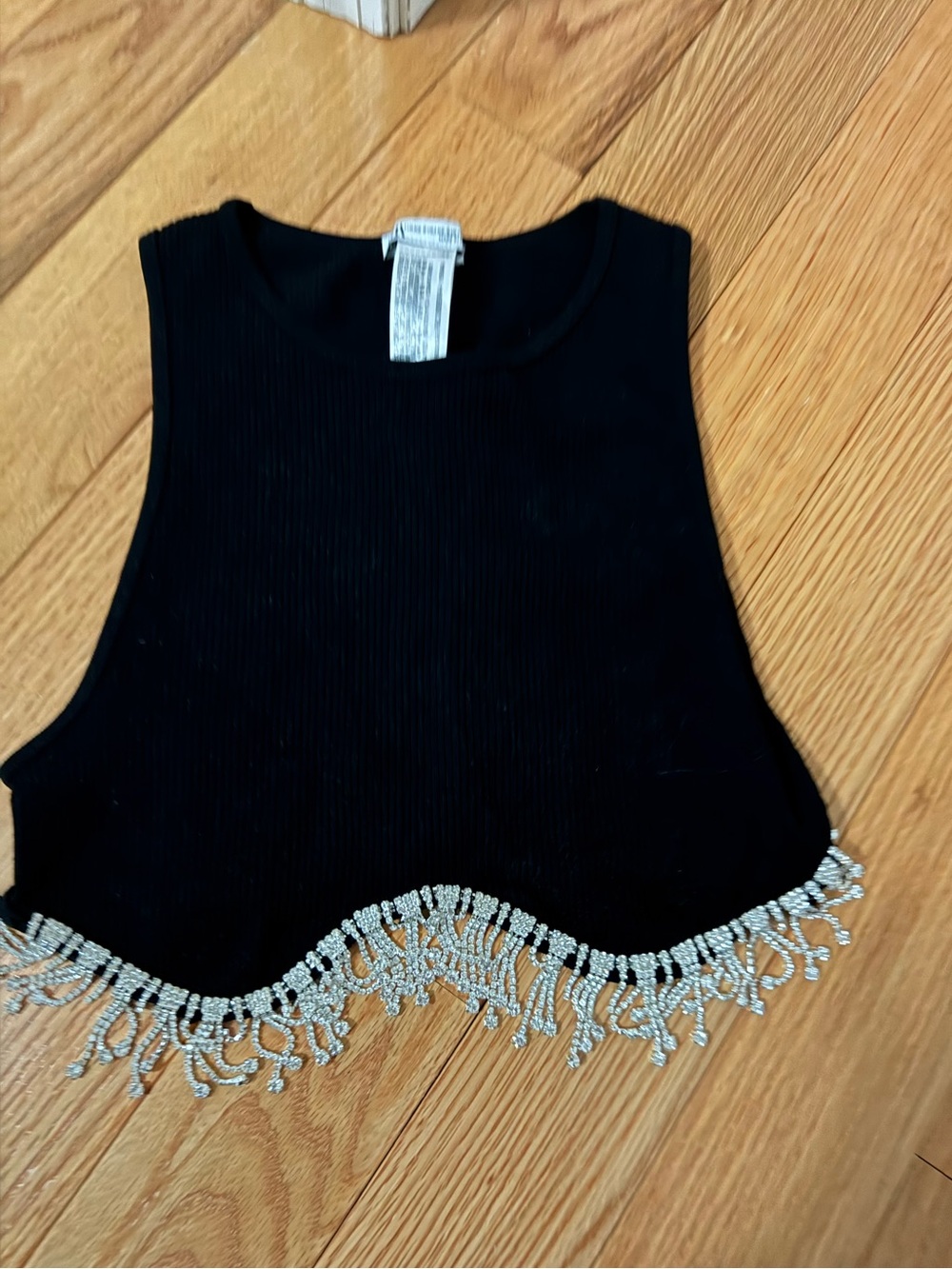 Zara Black Tank with Sparkling  Rhinestones Fringe